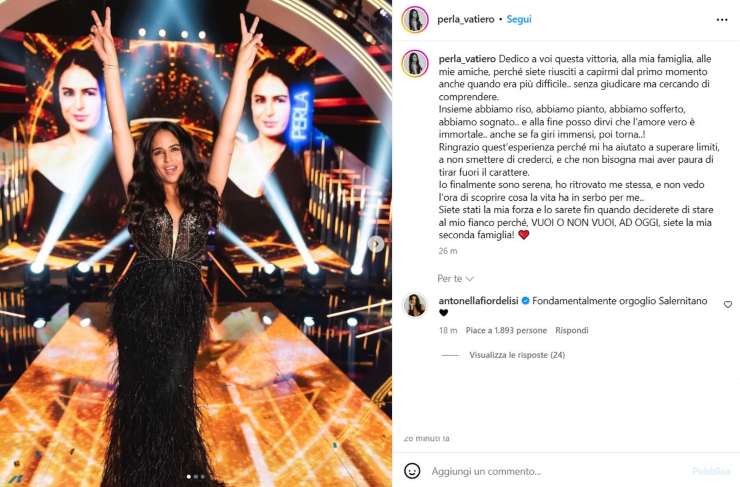 Perla celebra la sua vittoria e arriva il commento dell'ex vippona